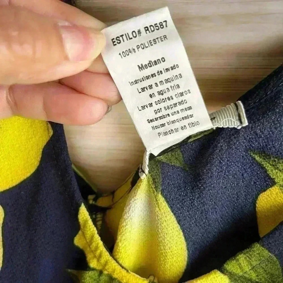Women’s Rosette Spring Blue Dress With Yellow Lemons Flutter Sleeve Chiffon M - Picture 11 of 14